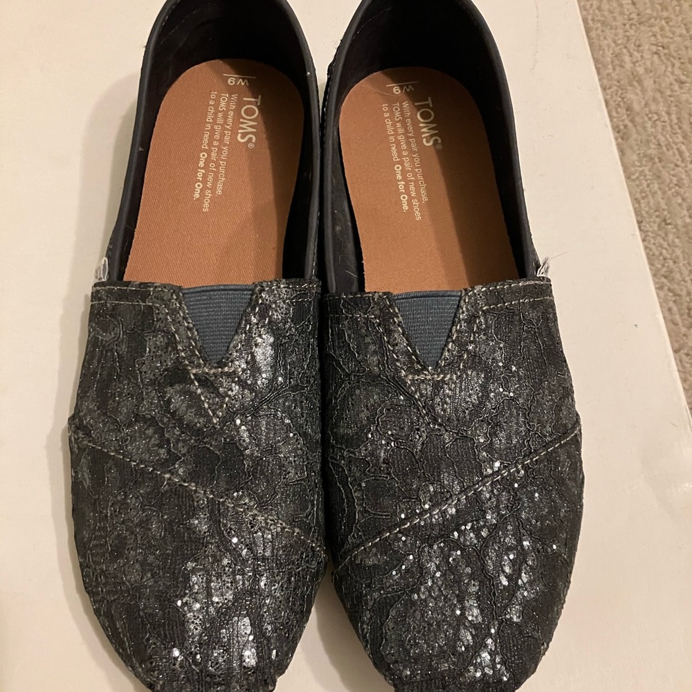 Toms Black Sparkly Lace Alpargatas